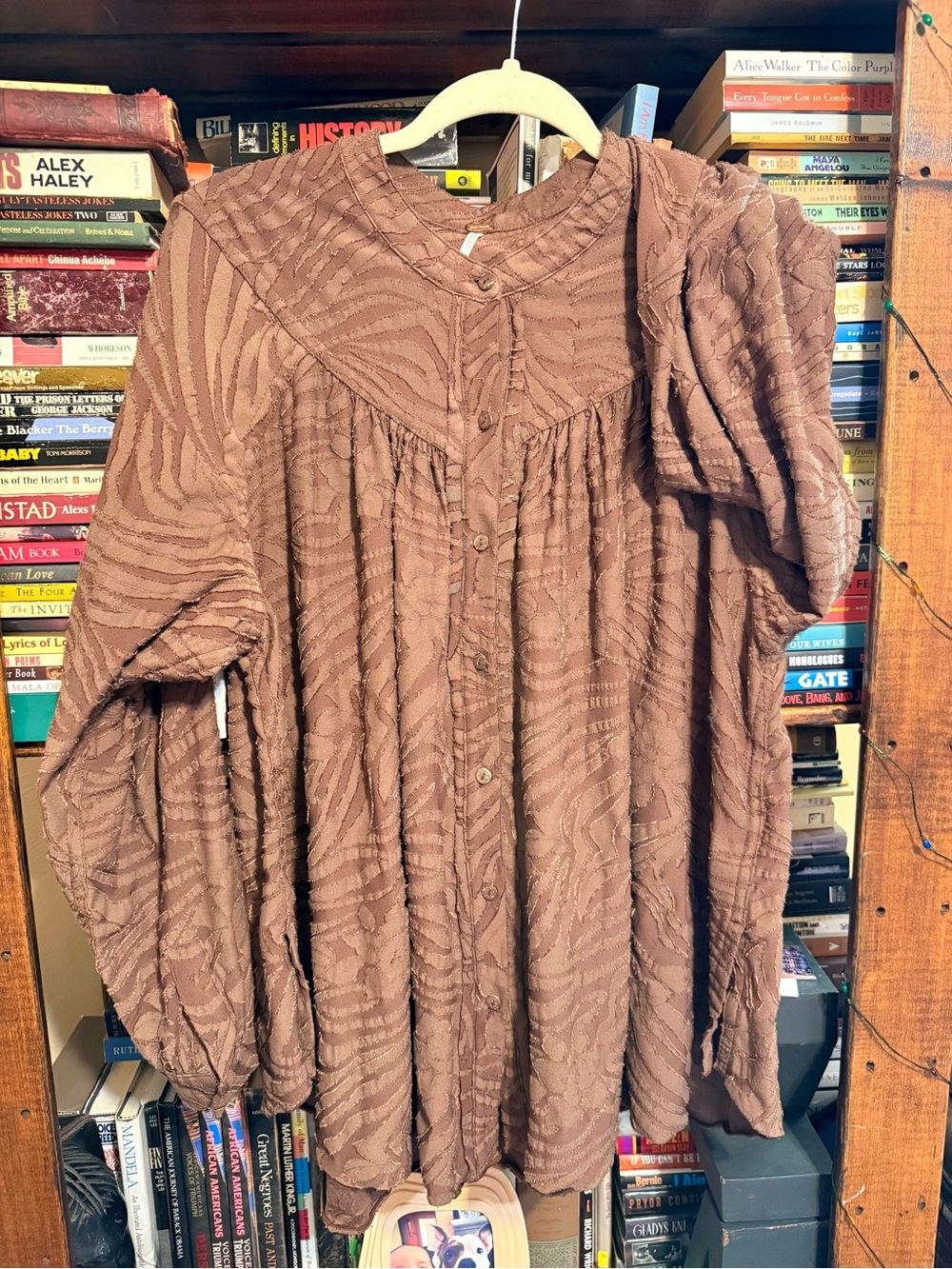 Free People Brown Textured Button-Front Tunic